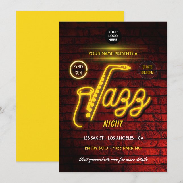 Neon Jazz Music Festival add logo invitation (Front/Back)