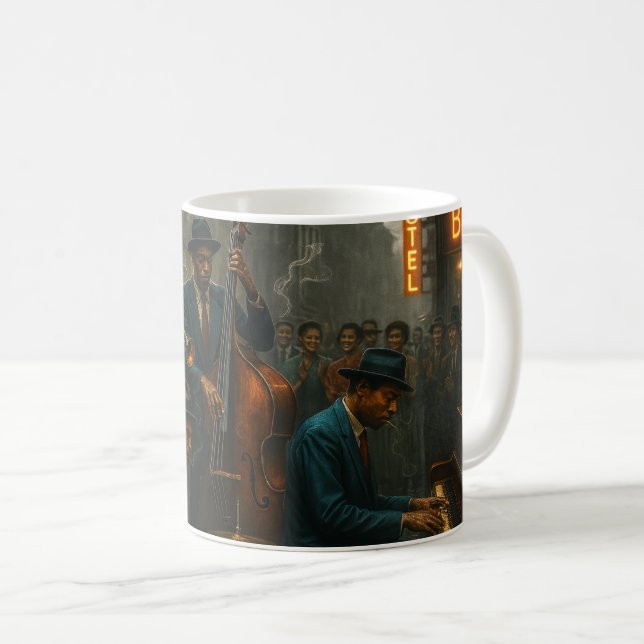 Neon Jazz Night Mood Coffee Mug (Front Right)