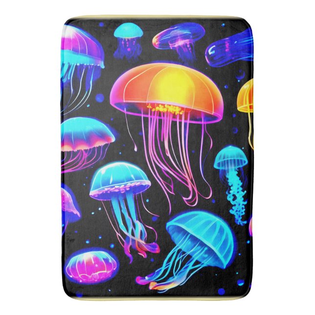 Neon Jellyfish Bath Mat (Front Vertical)