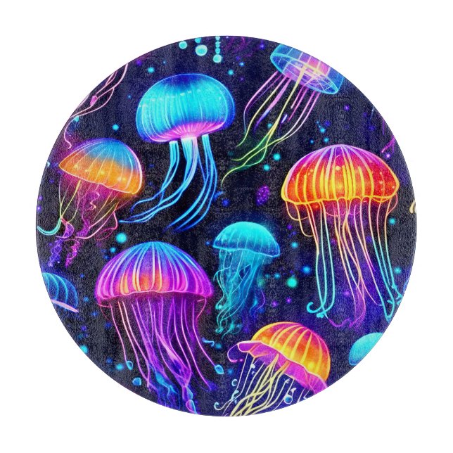 Neon Jellyfish Dreams Cutting Board (Front)
