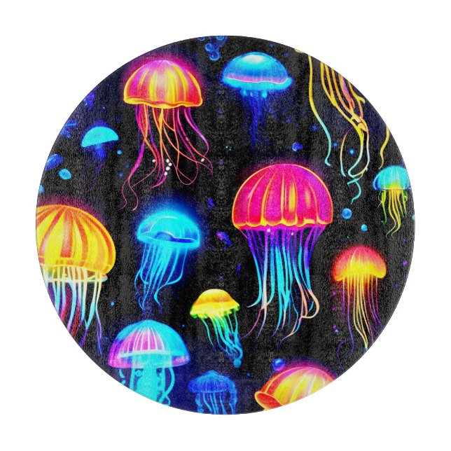 Neon Jellyfish Dreamscape Cutting Board (Front)