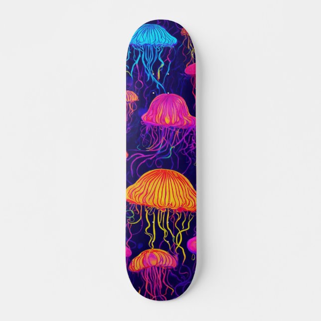 Neon Jellyfish – Futuristic Fluorescent Skateboard (Front)