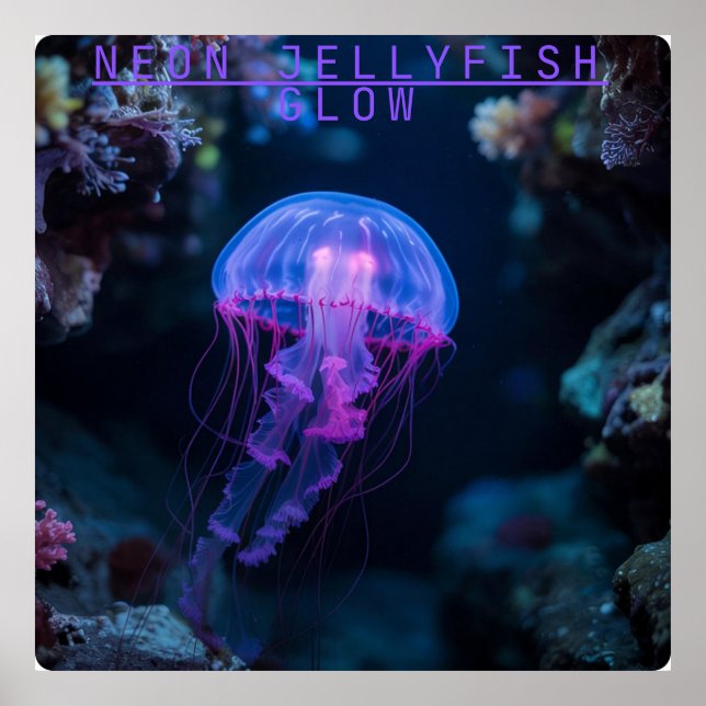 Neon Jellyfish GlowUnderwater Cave Poster (Front)