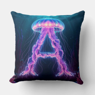 ✨ Neon Jellyfish Letter A Ocean Nursery Gift 🎐 Throw Pillow
