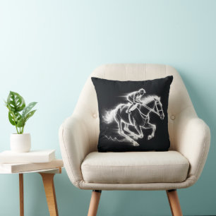 Neon Jockey On a Galloping Horse Throw Pillow