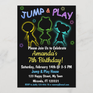 Neon Jump et Play invitation d'anniversaire