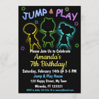 Neon Jump et Play invitation d'anniversaire