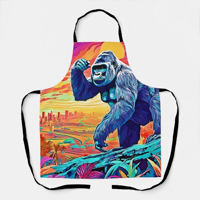Neon Jungle Gorilla Urban Fantasy Apron (Front)