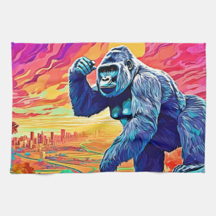 Neon Jungle Gorilla Urban Fantasy Kitchen Towel