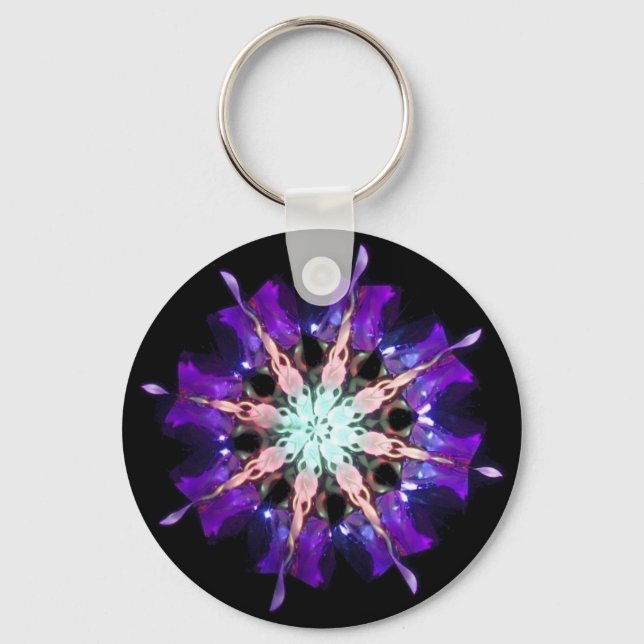 Neon Kaleido-Twist Burst in Purple and Pink Keychain (Front)