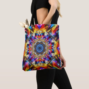 Neon Kaleidoscope Design Tote Bag