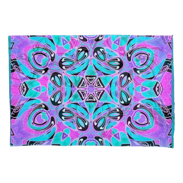 Neon kaleidoscope , mandala  pillowcase (Front)