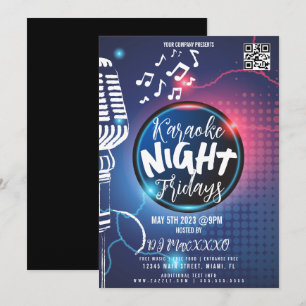 Neon Karaoke Night Event Party Bar Club Flyer B Invitation