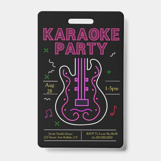 Neon Karaoke Party Badge (Front)