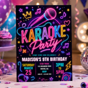 Neon Karaoke Party Birthday Invitation