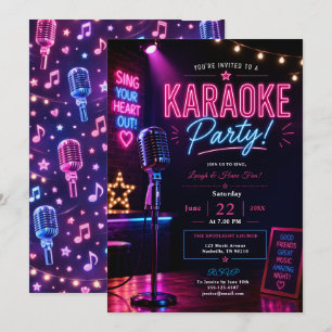    Neon Karaoke Party Night Invitation