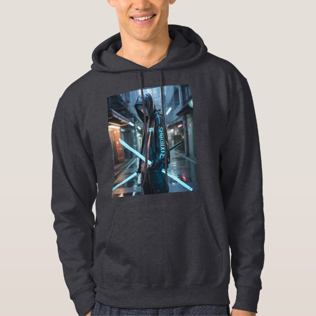 Neon Katana Streetwear Art Hoodie (Front)