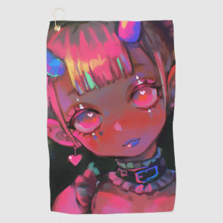 Neon Kawaii Demon Girl Pastel Goth Golf Towel