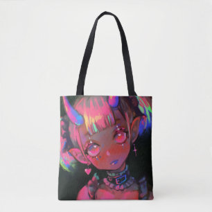 Neon Kawaii Demon Girl Pastel Goth Tote Bag
