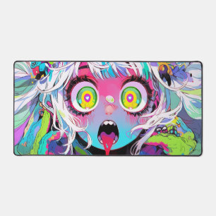 Neon Kawaii Shockwave: Psychedelic Anime Girl Desk Mat
