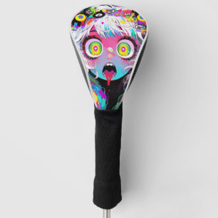 Neon Kawaii Shockwave: Psychedelic Anime Girl Golf Head Cover