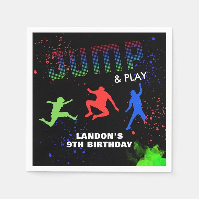 Neon Kids Trampoline Park Birthday Party Napkin (Front)