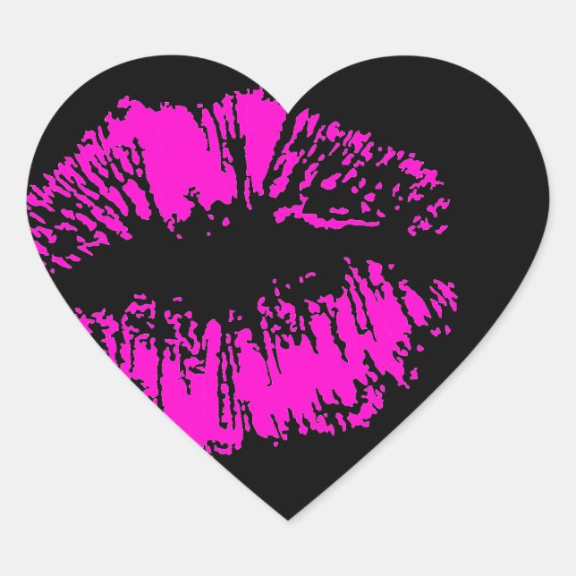 Neon Kiss on Black Heart Heart Sticker (Front)