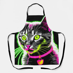 Neon Kitty Feline Art Apron