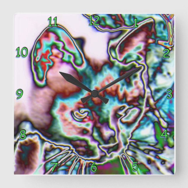 Neon Kitty Square Wall Clock (Front)