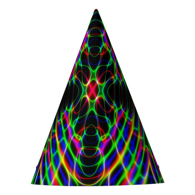 Neon Laser Light Psychedelic Abstract Party Hat (Front)