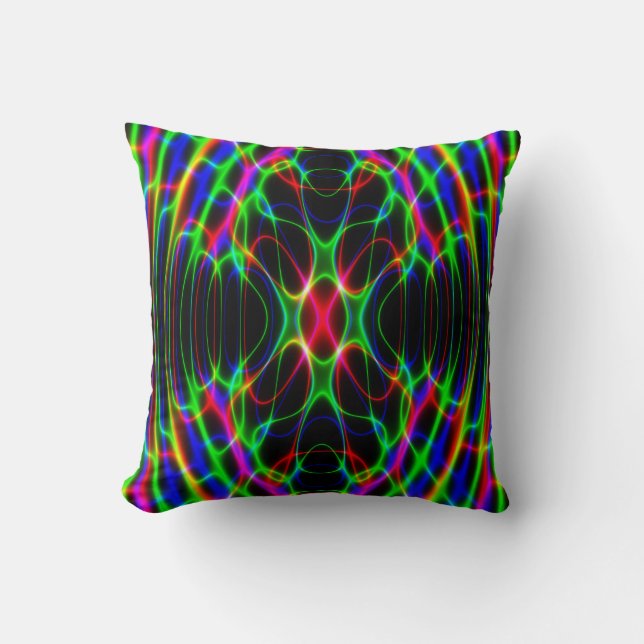 Neon Laser Light Psychedelic Abstract Throw Pillow (Front)