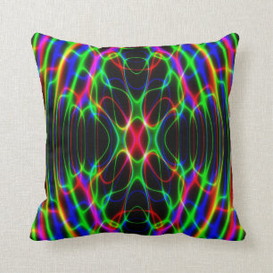 Neon Laser Light Psychedelic Abstract Throw Pillow