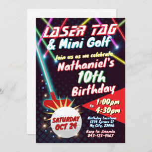 Neon Laser Tag and Mini Golf Birthday Invitation