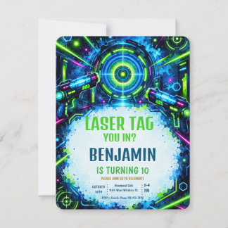 Neon Laser Tag Birthday Party Invitation 