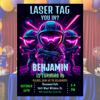 Neon Laser Tag Birthday Party Invitation 