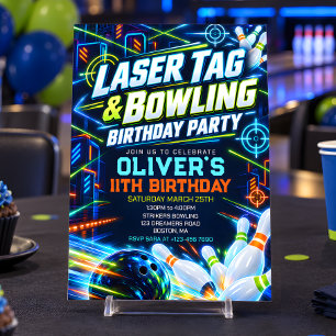 Neon Laser Tag & Bowling Birthday Party Invitation