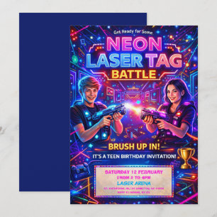 Neon Laser Tag Bruh You In Teens Birthday  Invitation