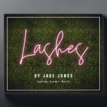 Neon Lash Artist Professional Cosmetologist Plaque<br><div class="desc">Pink neon sign inspired "Lashes" script over a boxwood greenery inspired background with custom white text.</div>