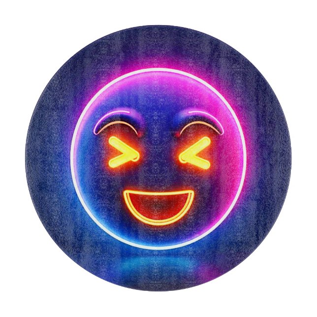 Neon Laughing Emoji Joy Cutting Board (Front)