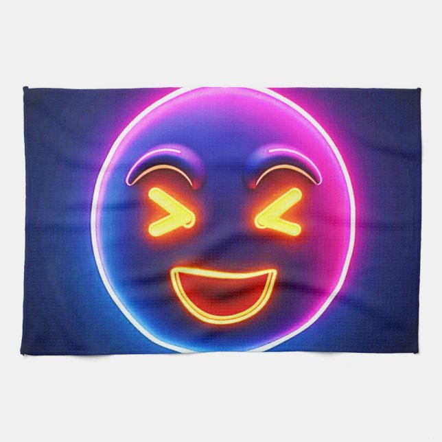 Neon Laughing Emoji Joy Kitchen Towel (Horizontal)