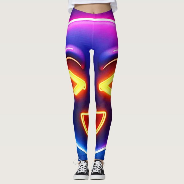 Neon Laughing Emoji Joy Leggings (Front)
