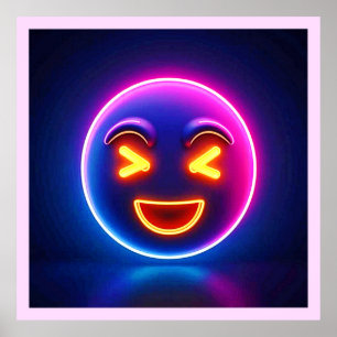 Neon Laughing Emoji Joy Poster