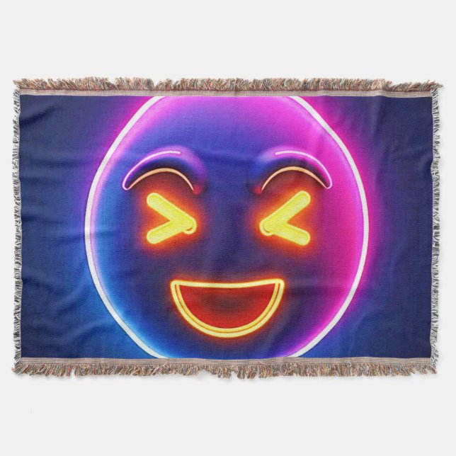Neon Laughing Emoji Joy Throw Blanket (Front)