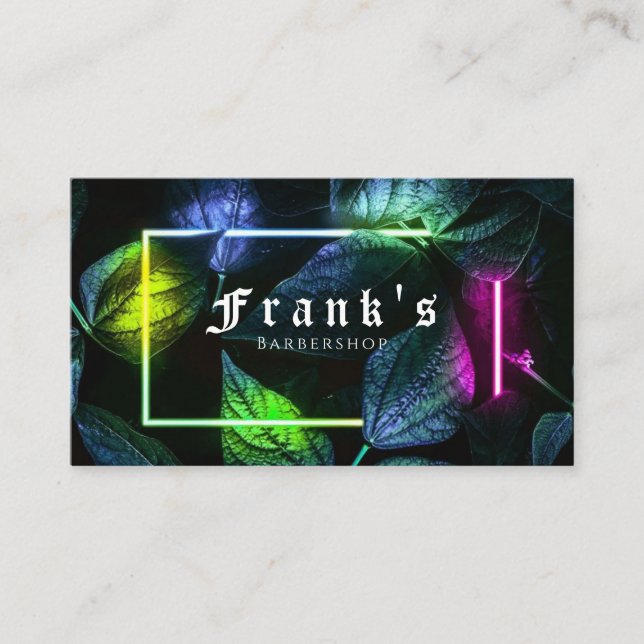 Neon Leaf Barbershop Business Card (Front)