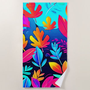 Neon Leaf Paradise Art Beach Towel