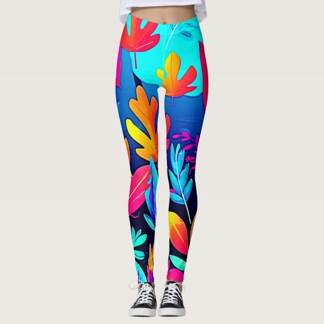 Neon Leaf Paradise Art Leggings (Front)