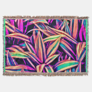 Neon Leaf Patterns Unveiled Throw Blanket