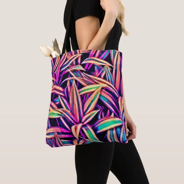 Neon Leaf Patterns Unveiled Tote Bag (Close Up)