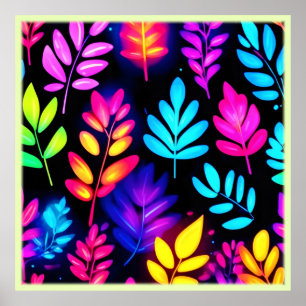 Neon Leaves Abstract Pattern Poster