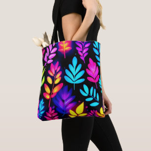 Neon Leaves Abstract Pattern Tote Bag
